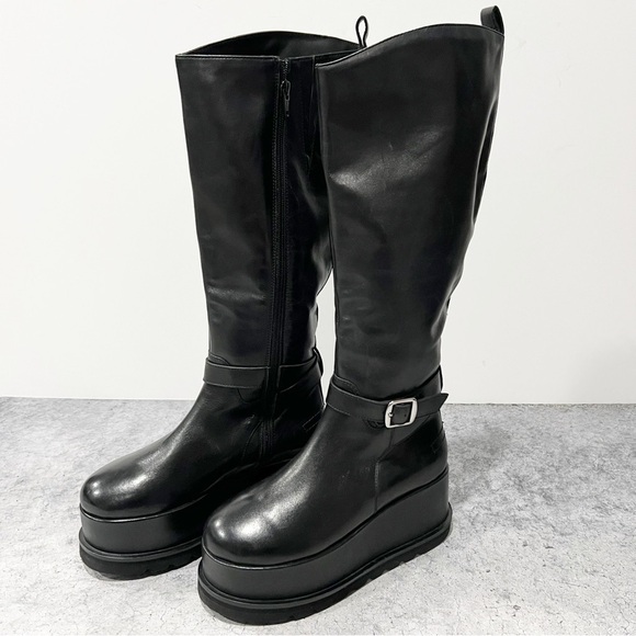 Free People Not for Riding Platform Tall Boots Black Leather Size 6.5 NEW - Picture 2 of 11